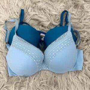 Victoria's Secret 2 Piece Blue Bra Bundle Size 32C Lace Push Up